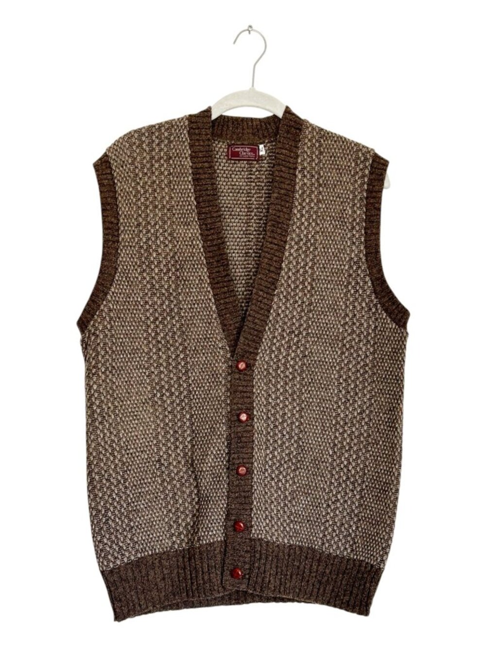 Vintage Cambridge Classics Brown Patterned Knit Button Up Sweater Vest - Sz XL